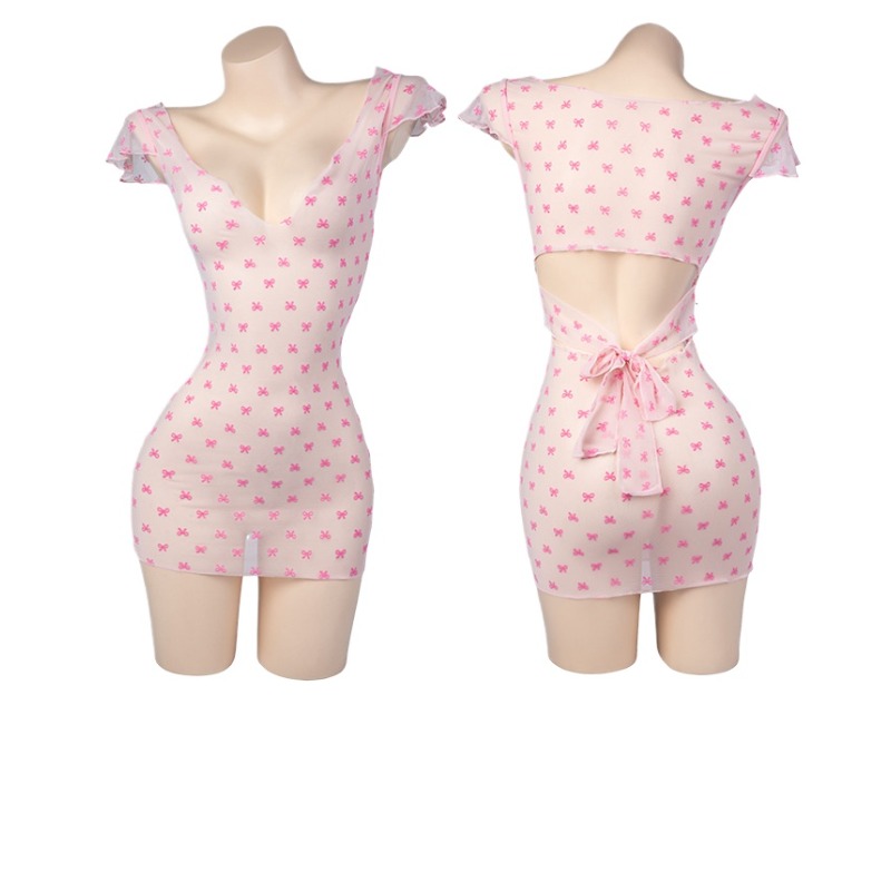 Sexy Deep V Pink Tulle See Thr - Bandage recension och pris